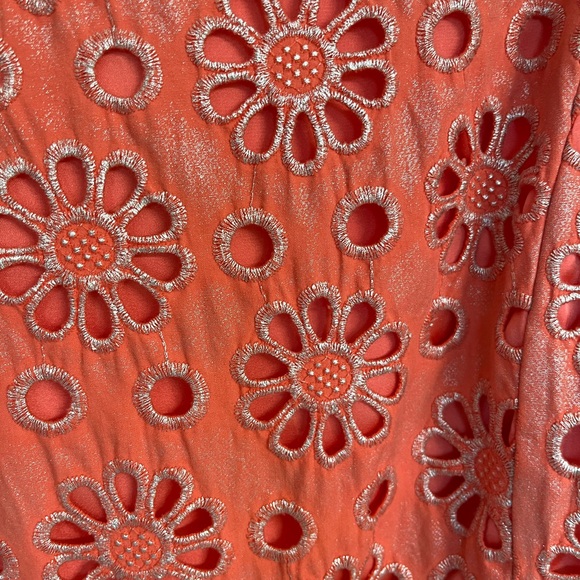 NWT Maeve Anthropologie Pink/Orange Floral Silver Embroidery Eyelet Dress- sz 6 - Picture 6 of 9